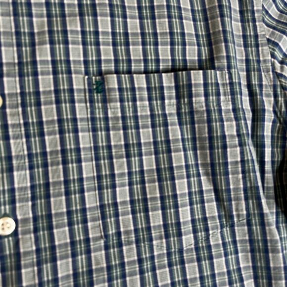Izod Shirt Mens Large Blue Green  Check Long Sleeve Button Down Pocket Logo - Picture 1 of 11